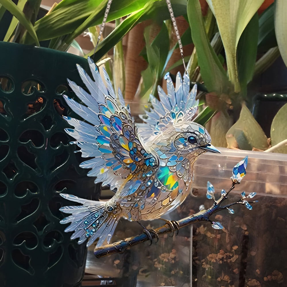 Window Suncatcher with Stained Glass Bird Design and Hanging Chain - Image 5