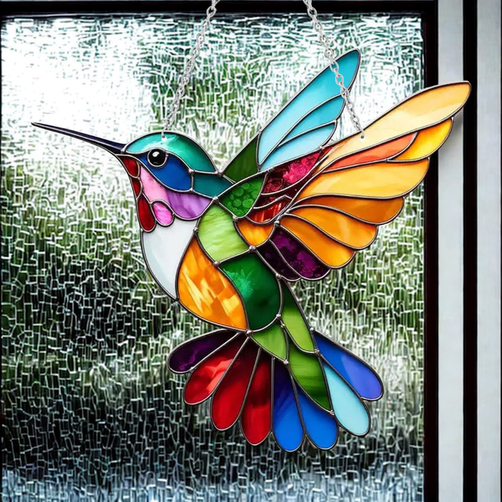 Window Suncatcher with Stained Glass Bird Design and Hanging Chain - Image 6