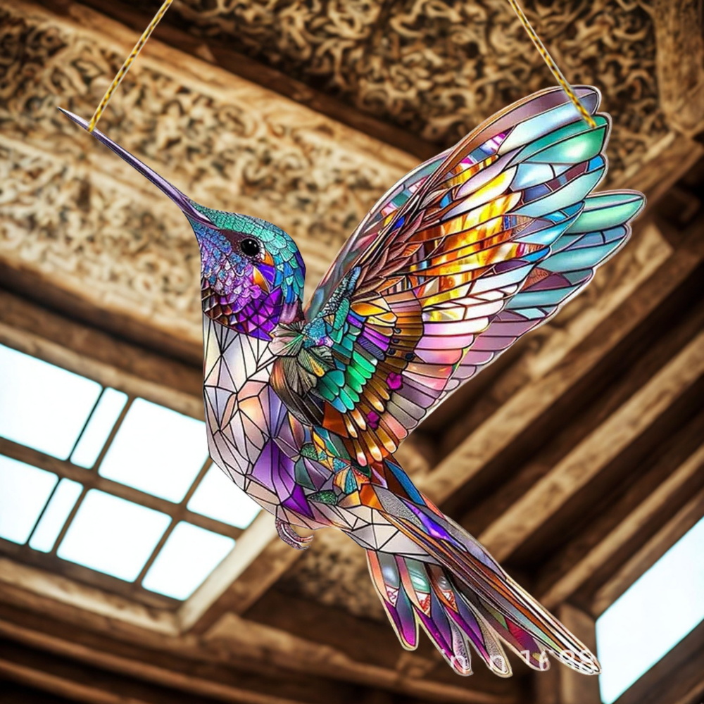 Window Suncatcher with Stained Glass Bird Design and Hanging Chain - Image 7