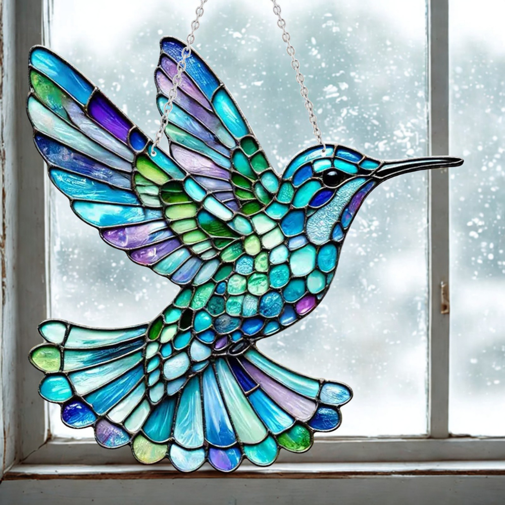 Window Suncatcher with Stained Glass Bird Design and Hanging Chain - Image 8