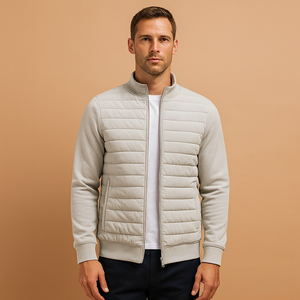 Men’s winter jacket with a high collar and elastic cuffs, suitable for everyday wear, work, travel, and outdoor activities in cool weather.