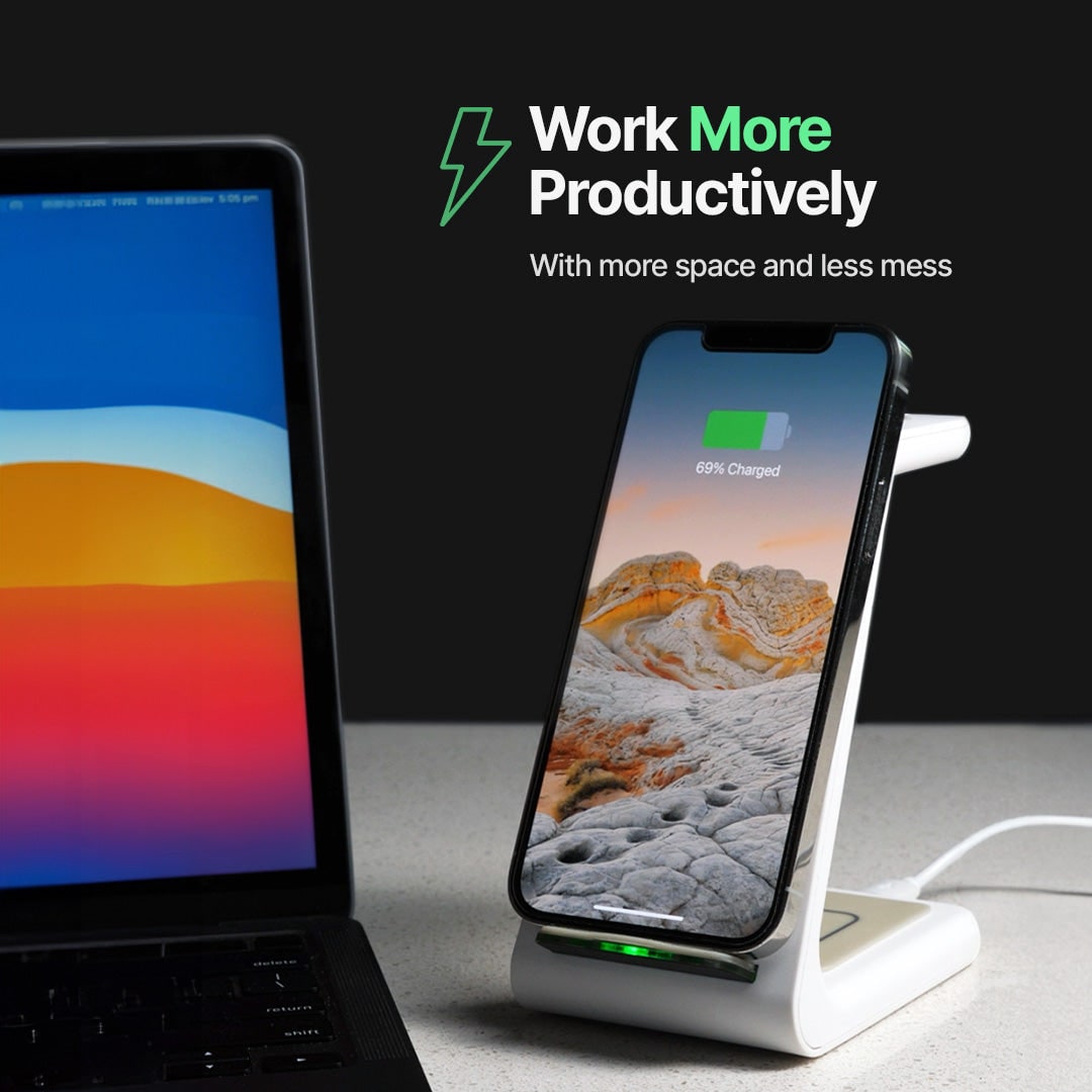 Wireless Charging Station with Qi Pad for Multiple Devices 3-In-1 Desktop Stand - Image 4