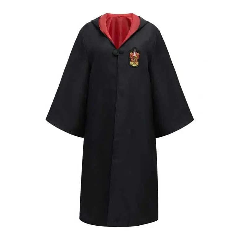 Wizard Costume Robe with Embroidered Crest Hooded Design and Flared Sleeves - Image 2