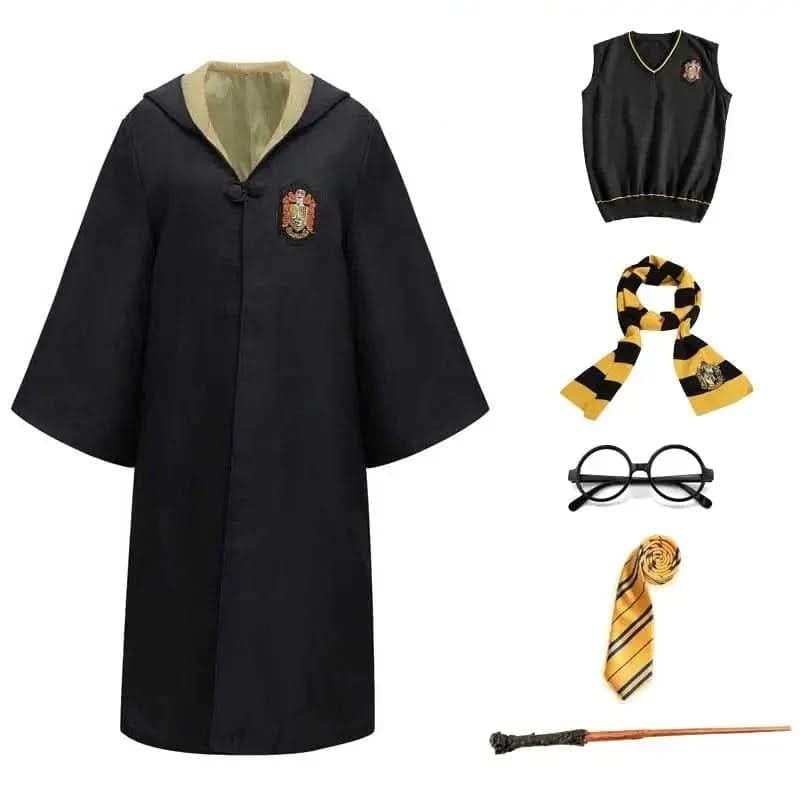 Wizard Costume Robe with Embroidered Crest Hooded Design and Flared Sleeves - Image 6