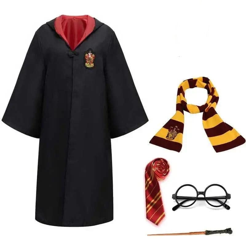 Wizard Costume Robe with Embroidered Crest Hooded Design and Flared Sleeves - Image 7