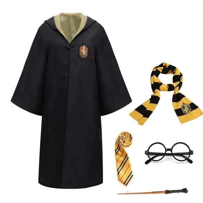 Wizard Costume Robe with Embroidered Crest Hooded Design and Flared Sleeves - Image 9