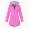 Women's Hooded Rain Jacket with Waterproof Striped Lining and Drawstring Waist - Image 1