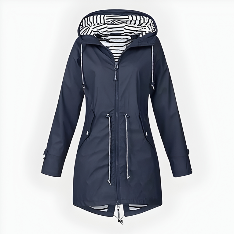 Women's Hooded Rain Jacket with Waterproof Striped Lining and Drawstring Waist - Image 5
