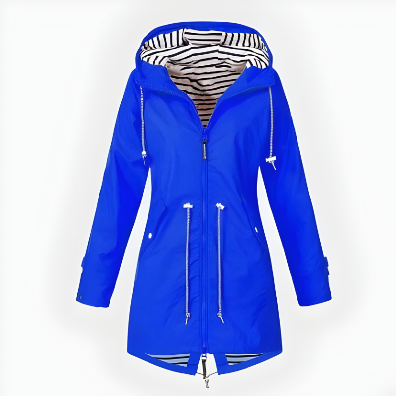 Women's Hooded Rain Jacket with Waterproof Striped Lining and Drawstring Waist - Image 6
