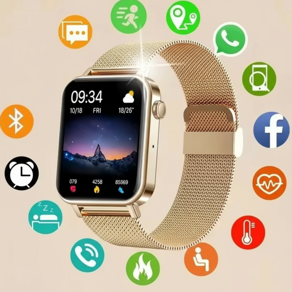 Women's Smartwatch with Fitness Tracking GPS Mesh Metal Band and Touch Screen Display - Image 9