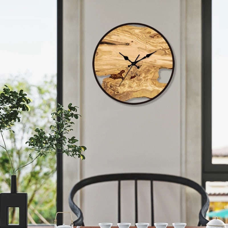 Wood Wall Clock with Live Edge Roman Numerals and Modern Minimalist Design - Image 2