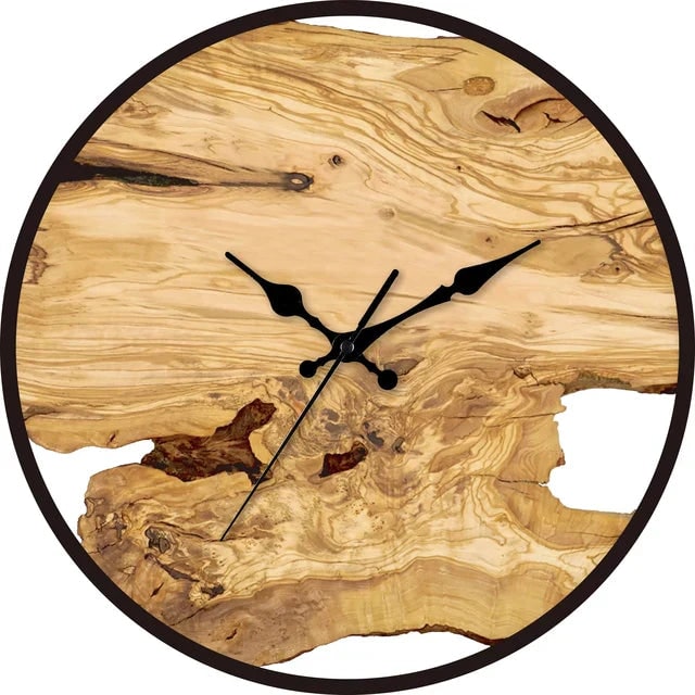 Wood Wall Clock with Live Edge Roman Numerals and Modern Minimalist Design - Image 3