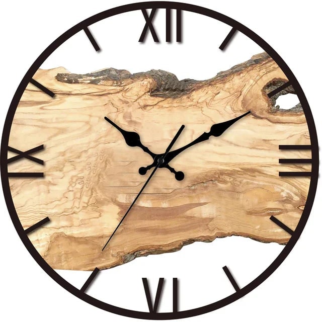 Wood Wall Clock with Live Edge Roman Numerals and Modern Minimalist Design - Image 4