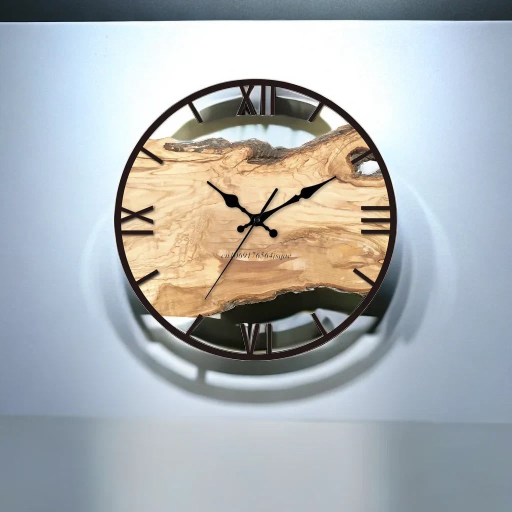 Wood Wall Clock with Live Edge Roman Numerals and Modern Minimalist Design - Image 6
