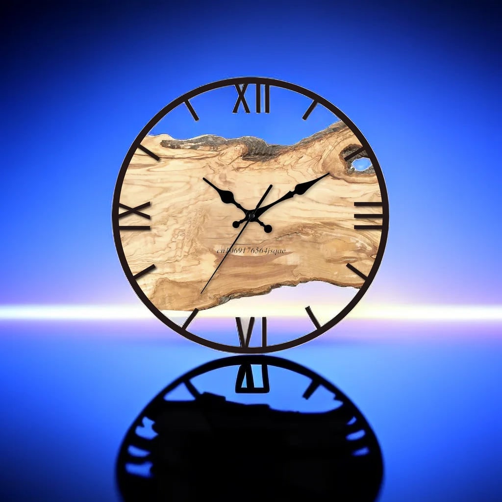 Wood Wall Clock with Live Edge Roman Numerals and Modern Minimalist Design - Image 7
