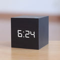 Wooden Cube Digital Alarm Clock with Temperature Display and LED Digits - Image 2