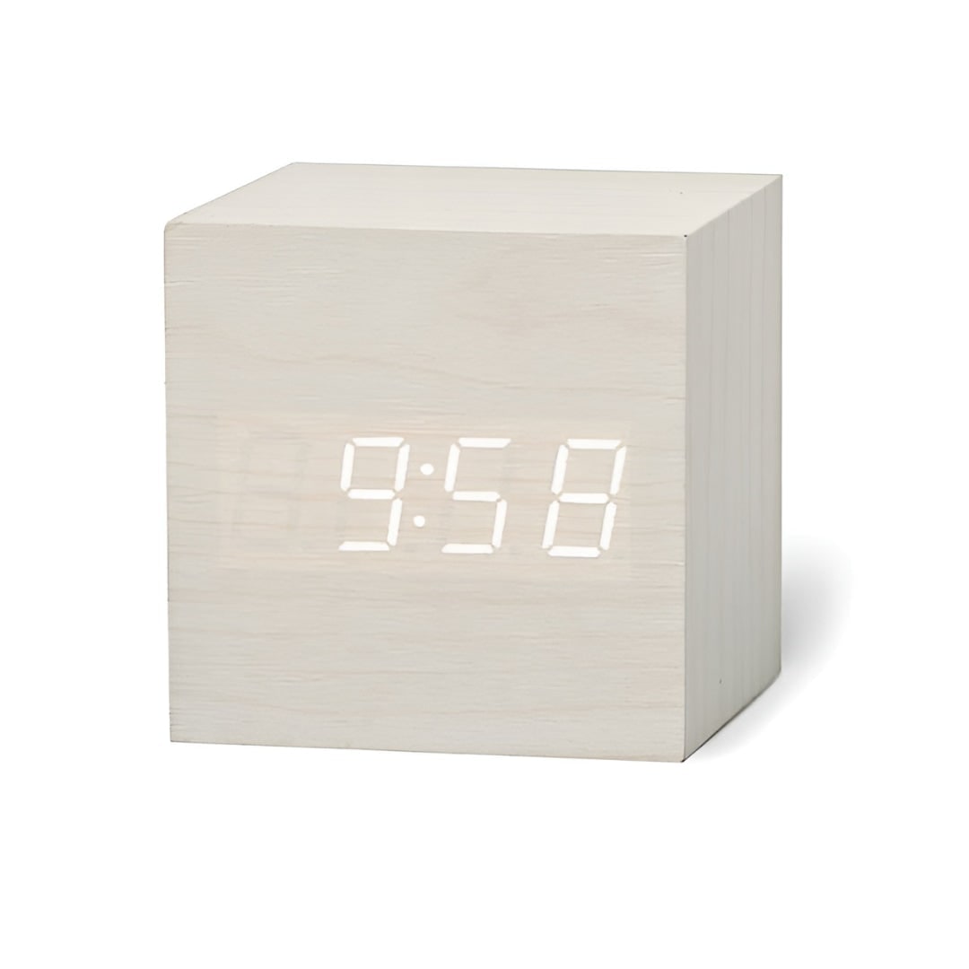 Wooden Cube Digital Alarm Clock with Temperature Display and LED Digits - Image 5