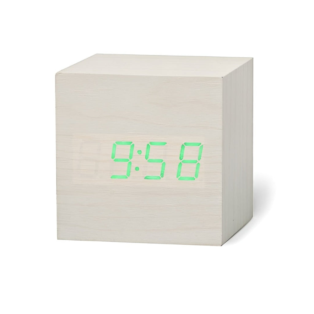 Wooden Cube Digital Alarm Clock with Temperature Display and LED Digits - Image 6