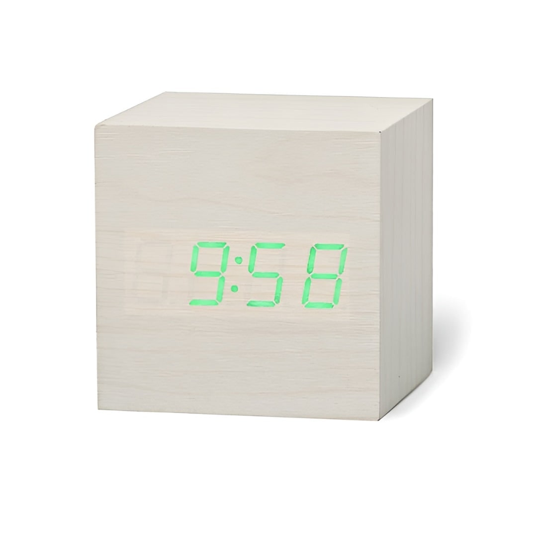 Wooden Cube Digital Alarm Clock with Temperature Display and LED Digits - Image 6