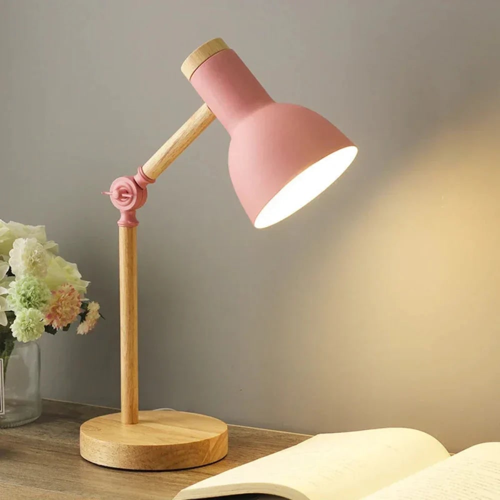 Wooden Desk Lamp with Adjustable Swing Arm and Metal Bell Shade - Image 2