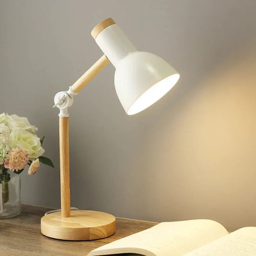 Wooden Desk Lamp with Adjustable Swing Arm and Metal Bell Shade - Image 3