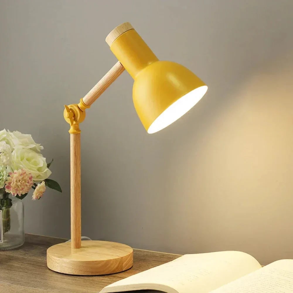 Wooden Desk Lamp with Adjustable Swing Arm and Metal Bell Shade - Image 4