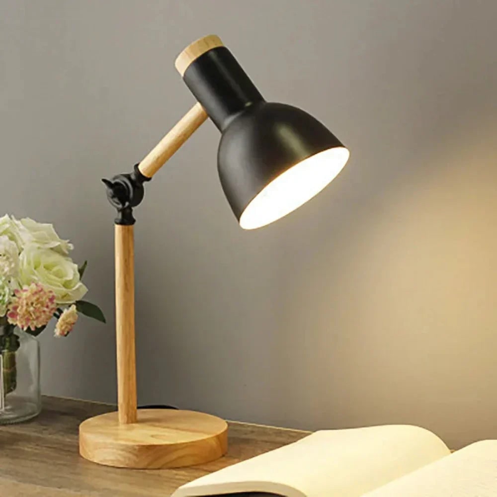 Wooden Desk Lamp with Adjustable Swing Arm and Metal Bell Shade - Image 5